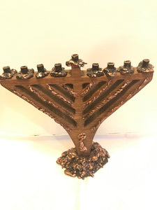 Traditional Wood and Copper Menorah