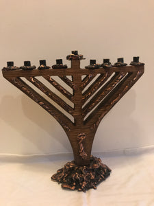 Traditional Wood and Copper Menorah